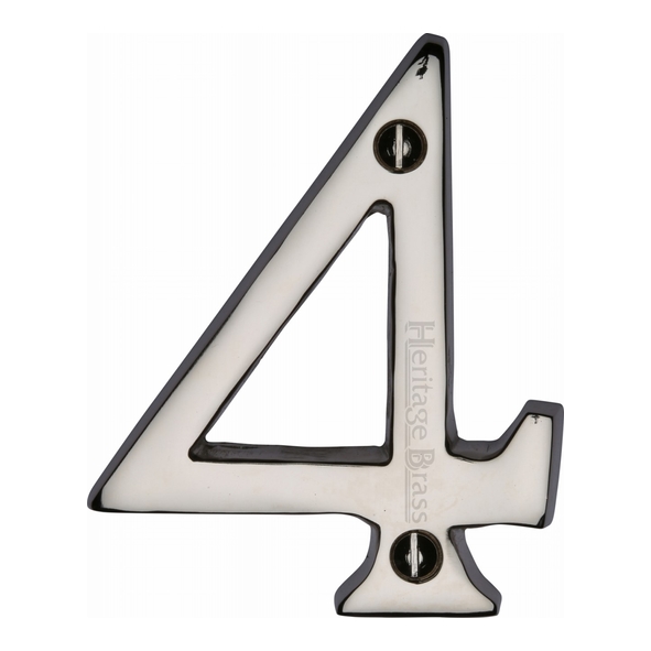 C1561 4-PNF • 76mm • Polished Nickel • Heritage Brass Face Fixing Numeral 4